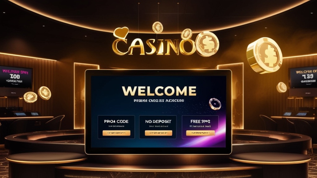 Casino-interface met no-deposit bonus en welkomstaanbod in donkere sfeer
