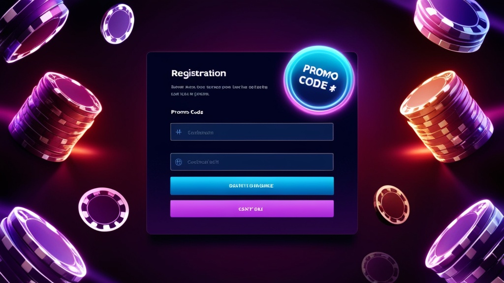 Registratiescherm met promo code en bonusbevestiging in casino-sfeer
