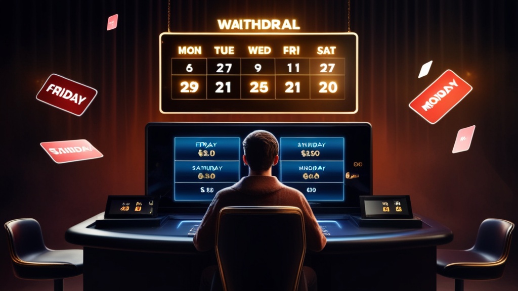 Weekend en werkdagkalender naast uitbetalingsscherm in casino